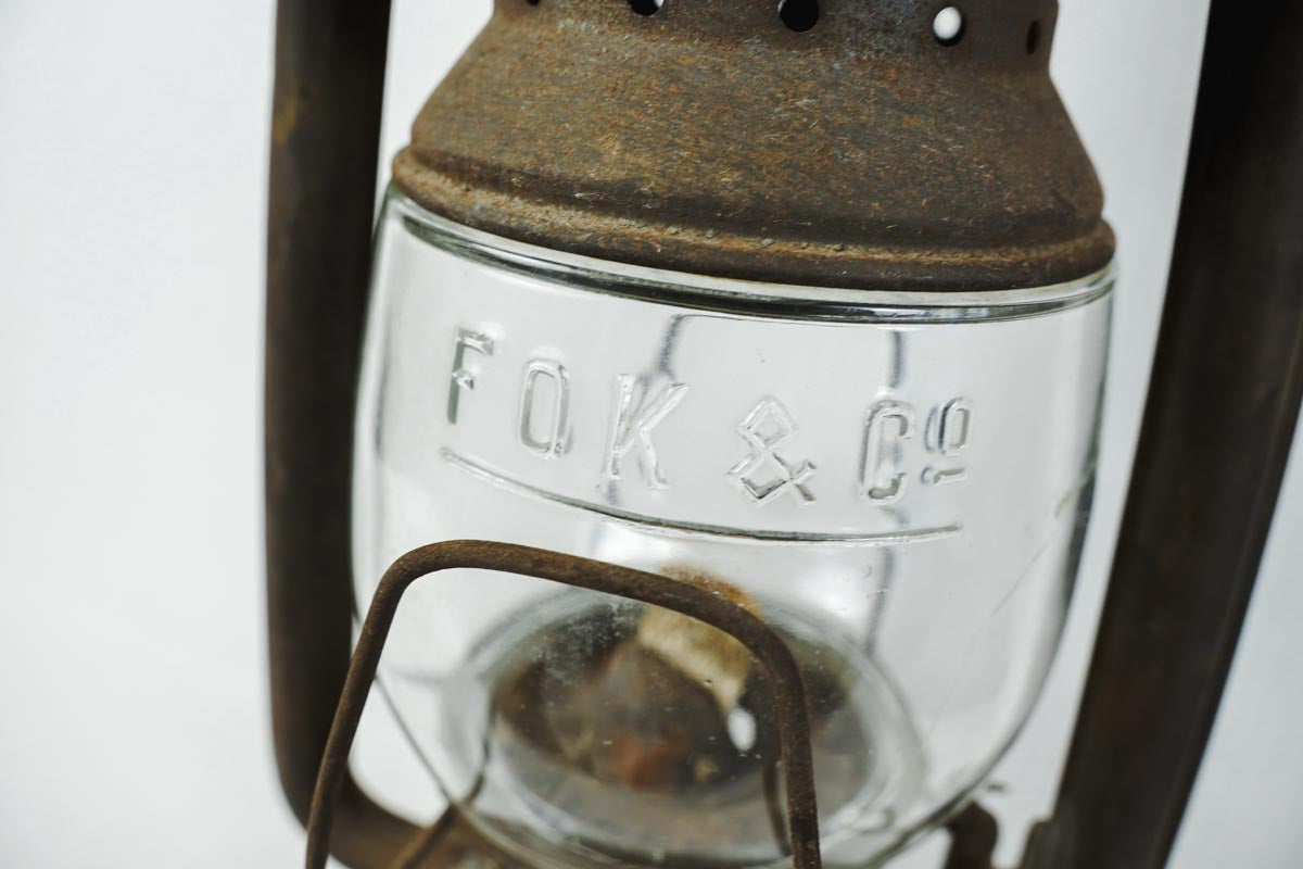 Vtg Triumph No.2 FOC & Co Antique Kerosene Oil Lantern Rusted Metal-missing top