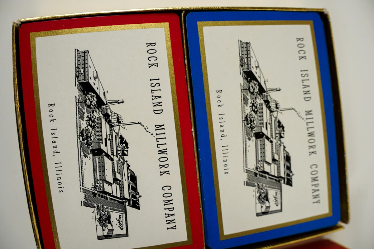 Vintage Rock Island Millwork Co Rimco Playing Cards Two Decks Red Blue in Box