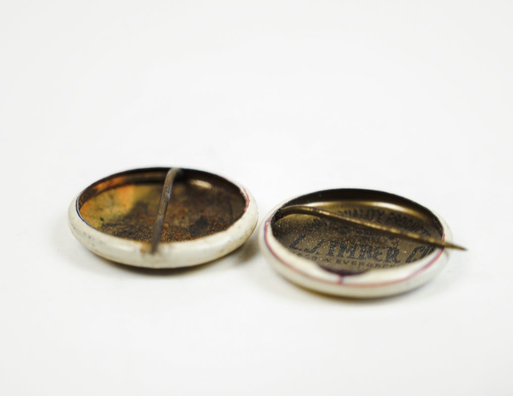 Chest X-Ray Tin Lithograph Button Pins .75in L.J. Imber Co. Chicago Pair