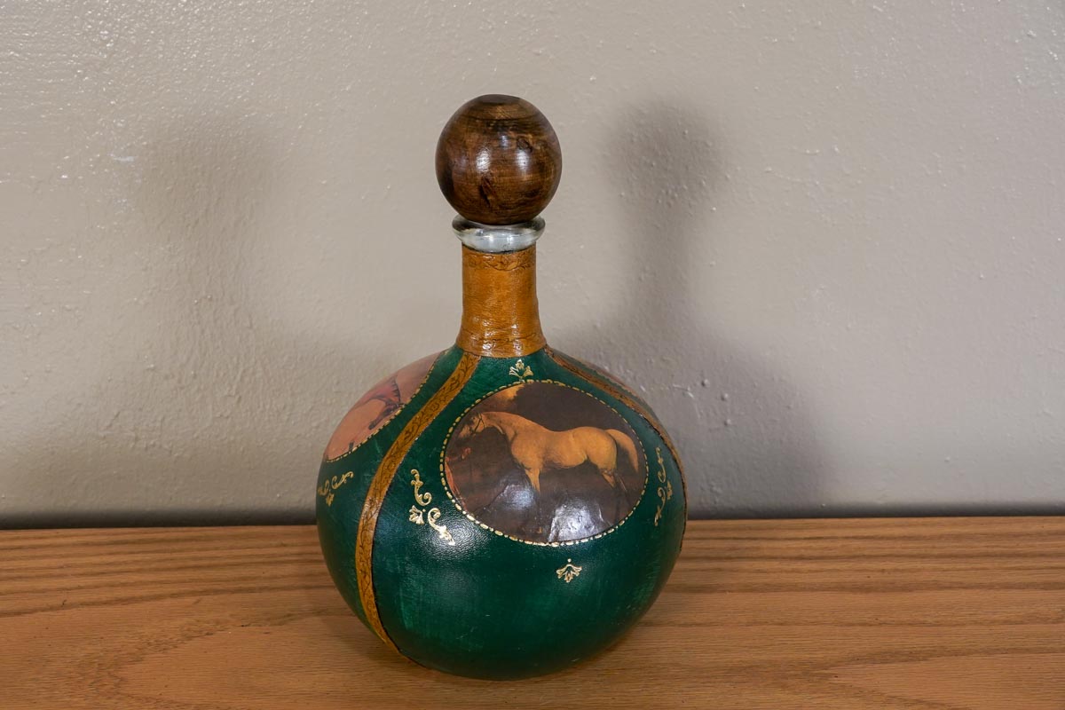 Fausto Conturi Decanter Equestrian Horses - Italy - Empty - Genuine Leather