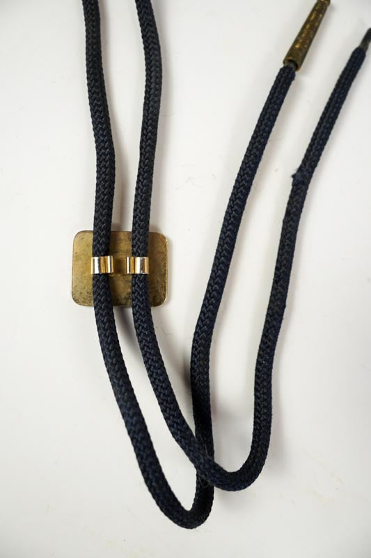 Roman Chariot Horse Bolo Tie Black & Gold Nylon Tie 1970s