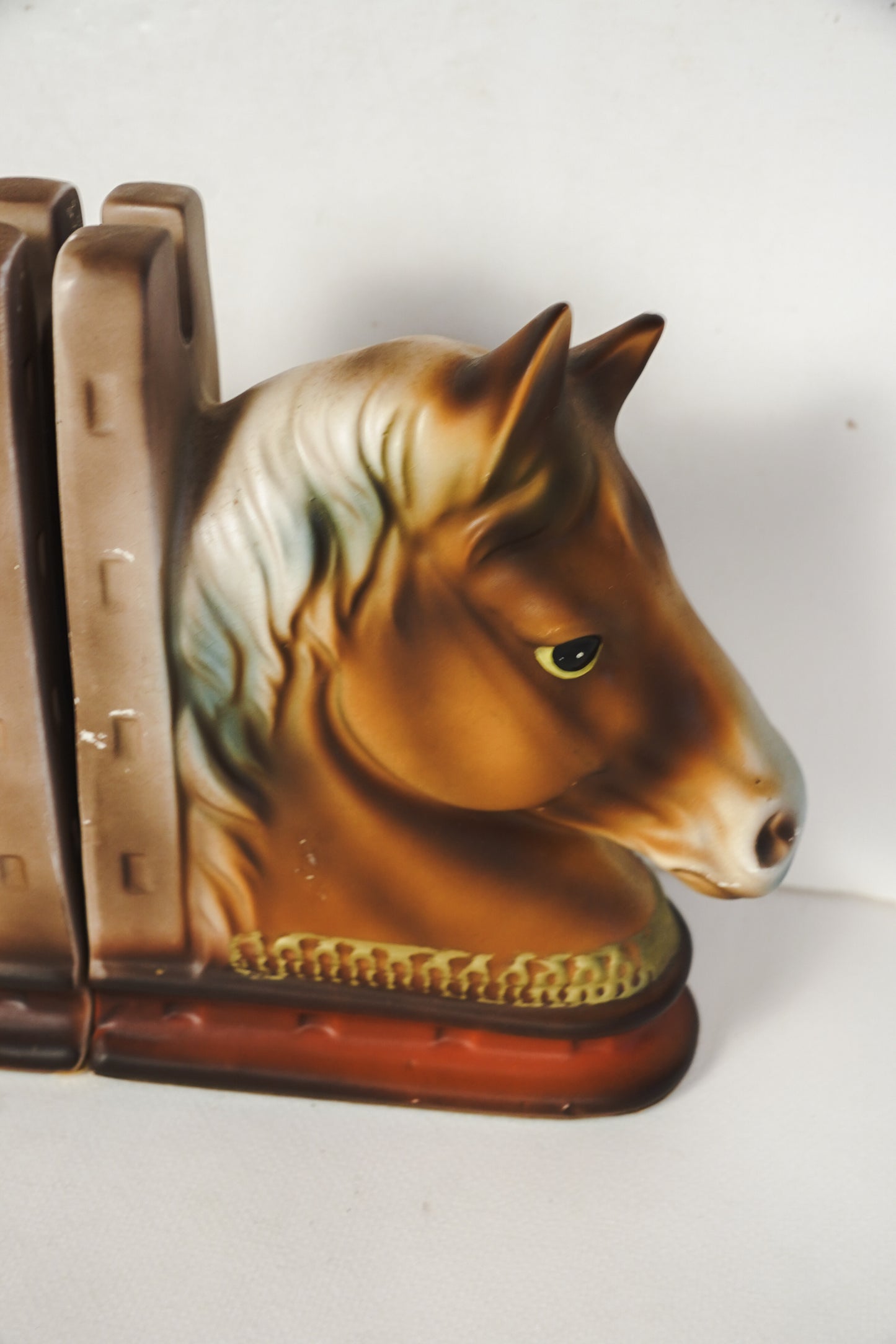 Vintage MCM 1950's Horse Head Bookend Pair Set of 2 Japan Horseshoe 6.5x2.5”