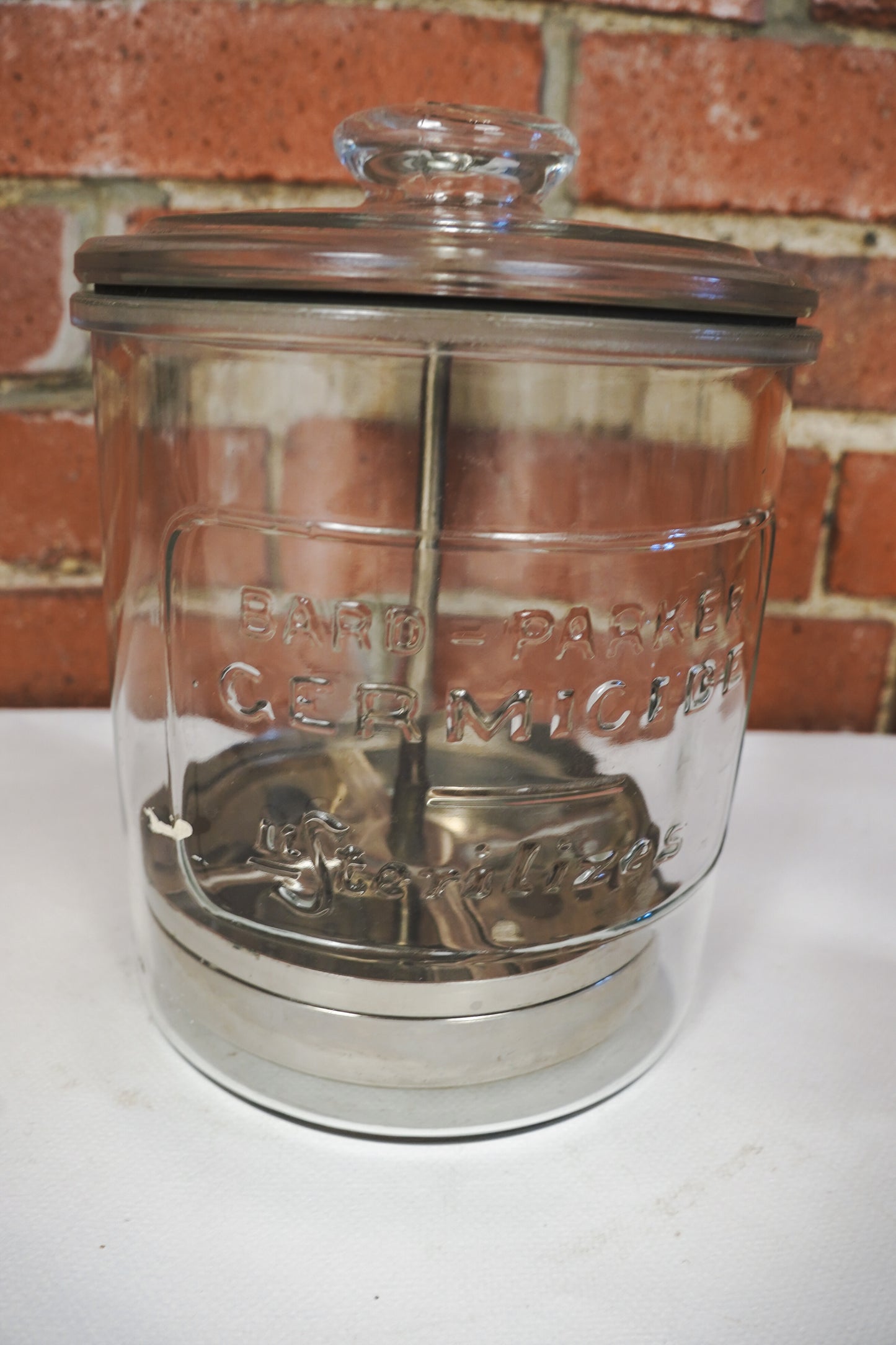 Vintage Bard-Parker Germicide Glass Jar Medical/Barber Sterilizer Jar with Lid