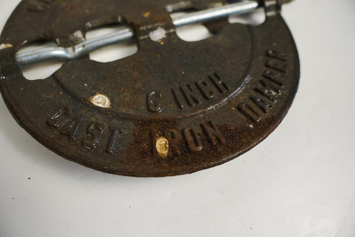 Vintage Cast Iron Damper Stove Damper Flue Cover 6” For Wood Stove