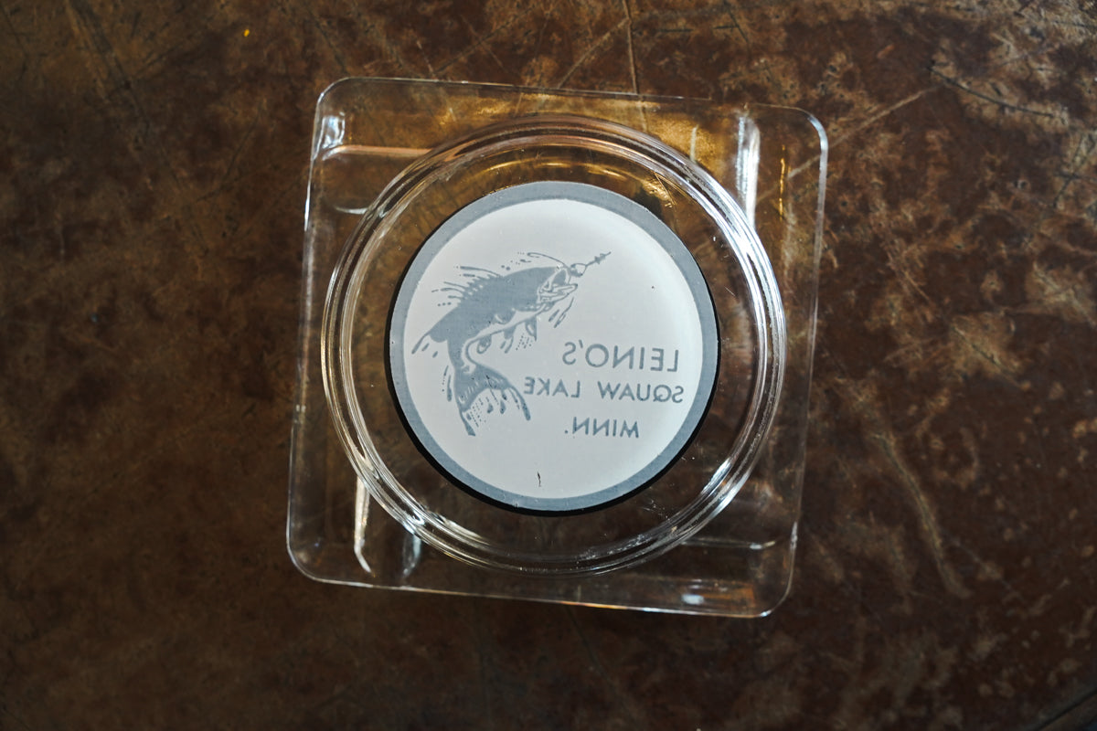Leino's Squaw Lake, Minn. Clear Glass Souvenir Ashtray - Fish Graphic 4in