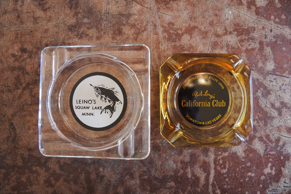 Phil Long's California Club Vegas Amber Glass Souvenir Ashtray - 3.5in