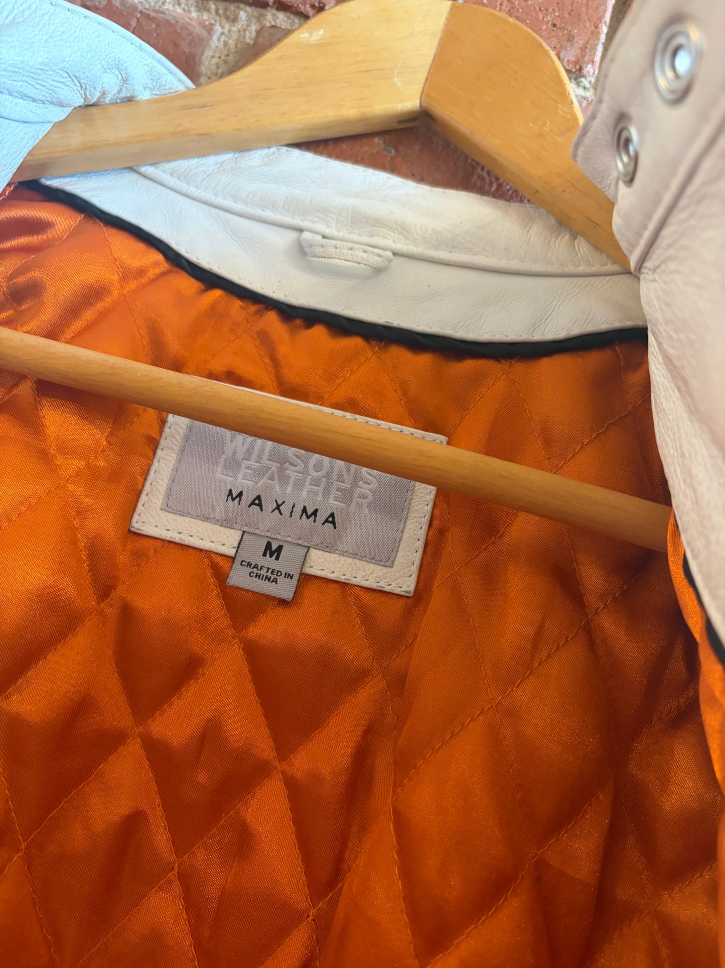 Y2K Wilsons White Silver Stripes Leather Maxima Cafe Motor Racer Moto Jacket M