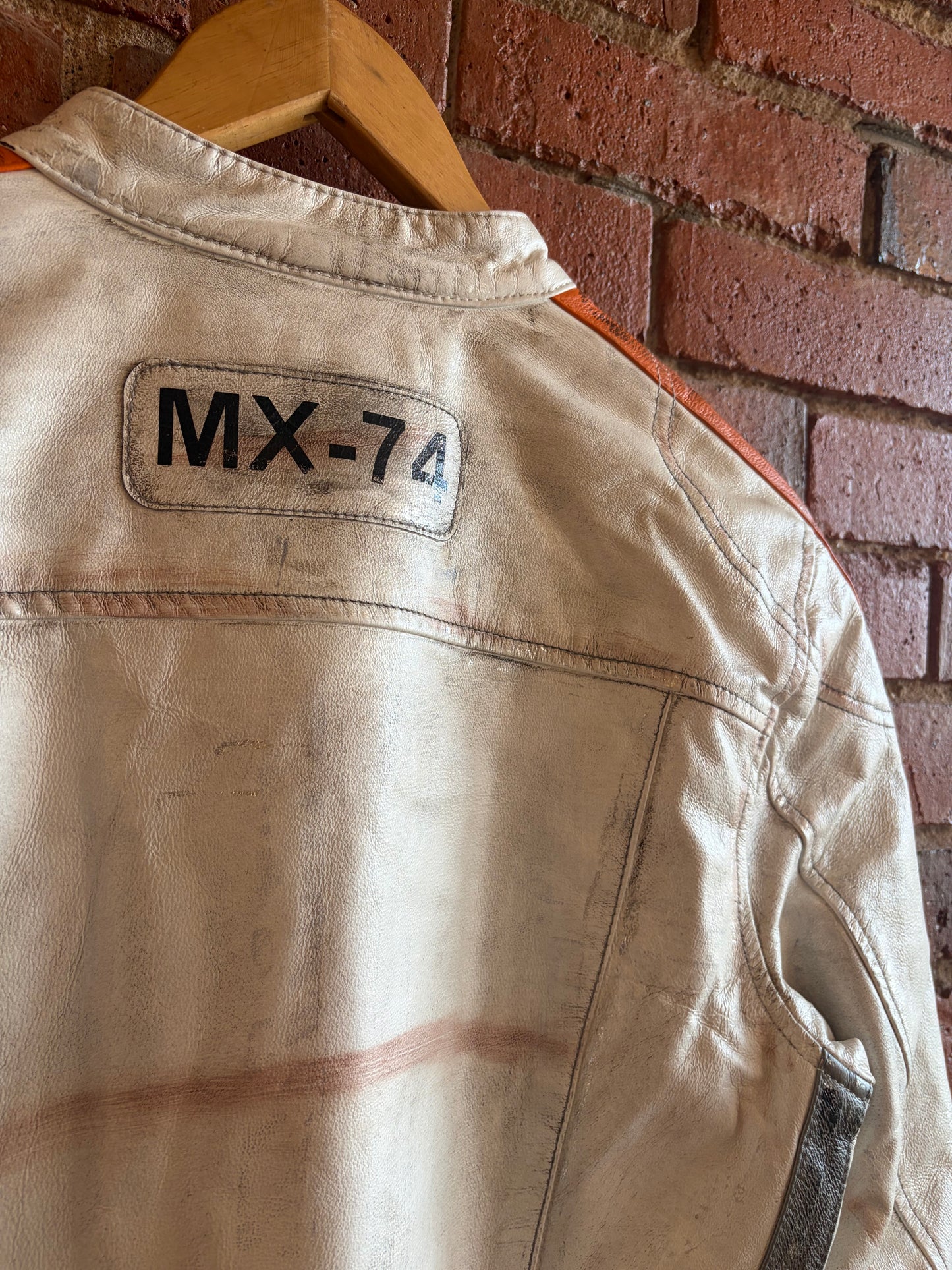 Y2K Wilsons White Silver Stripes Leather Maxima Cafe Motor Racer Moto Jacket M
