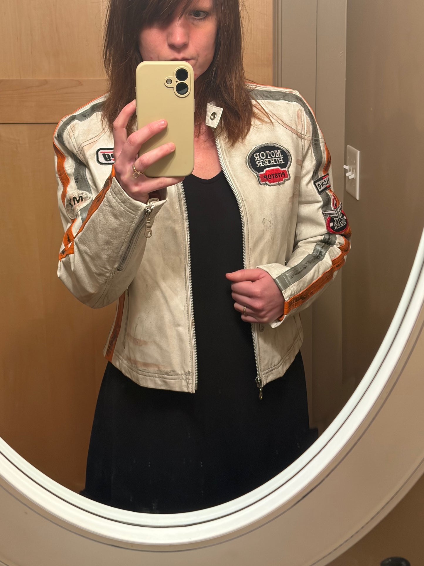 Y2K Wilsons White Silver Stripes Leather Maxima Cafe Motor Racer Moto Jacket M