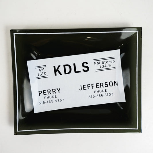 KDLS Radio Sterio AM/FM Perry IA Jefferson IA Black Rectangle Glass Ashtray