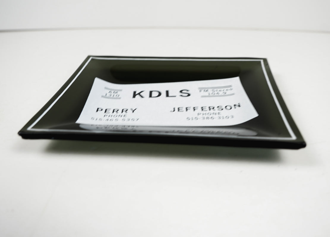 KDLS Radio Sterio AM/FM Perry IA Jefferson IA Black Rectangle Glass Ashtray