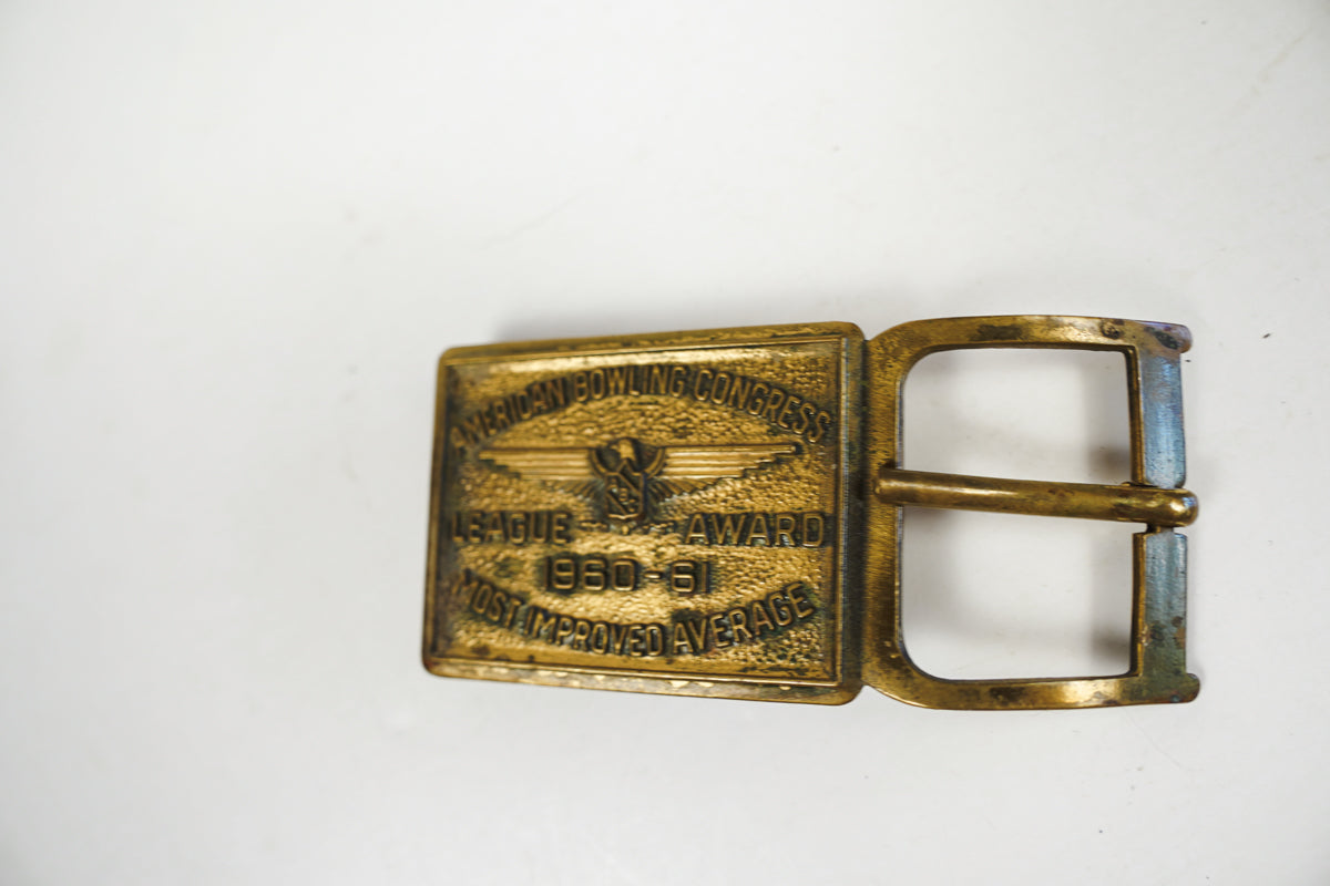 Brass Belt Buckle American Bowling Congress League Award Improved Avg 60s
