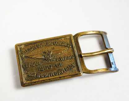 Brass Belt Buckle American Bowling Congress League Award Improved Avg 60s