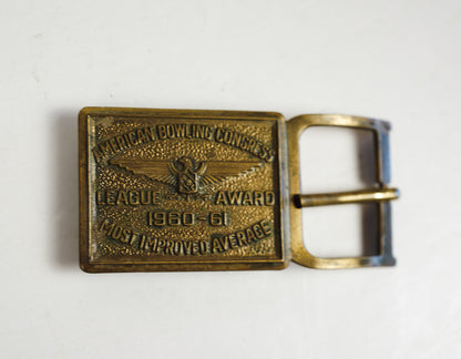 Brass Belt Buckle American Bowling Congress League Award Improved Avg 60s