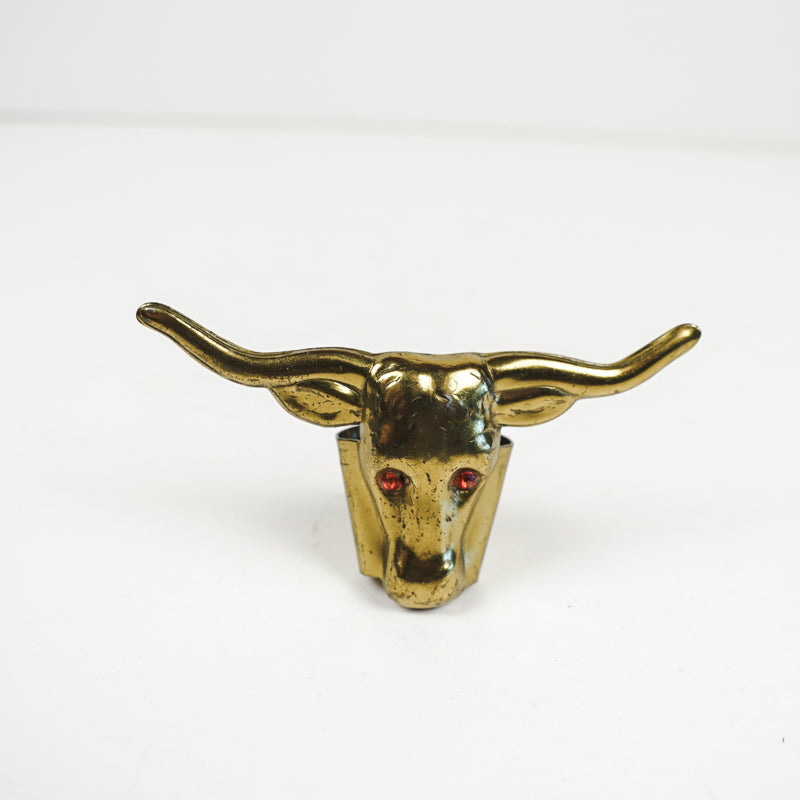 Brass Longhorn Bull Horns Western Bandana Slide Scarf Holder Red Eyes