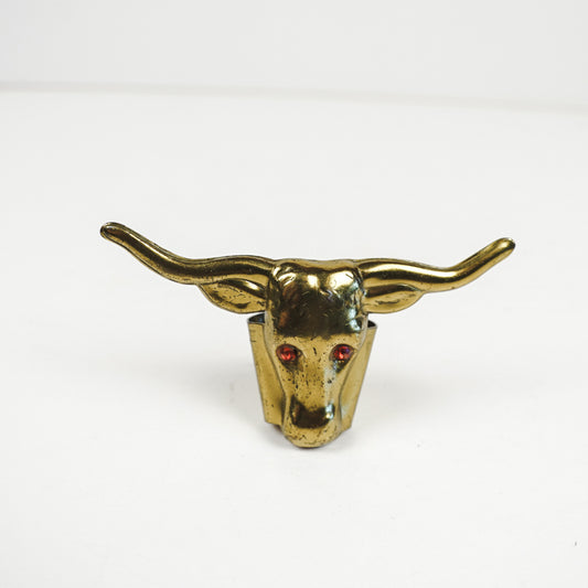 Brass Longhorn Bull Horns Western Bandana Slide Scarf Holder Red Eyes
