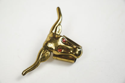 Brass Longhorn Bull Horns Western Bandana Slide Scarf Holder Red Eyes