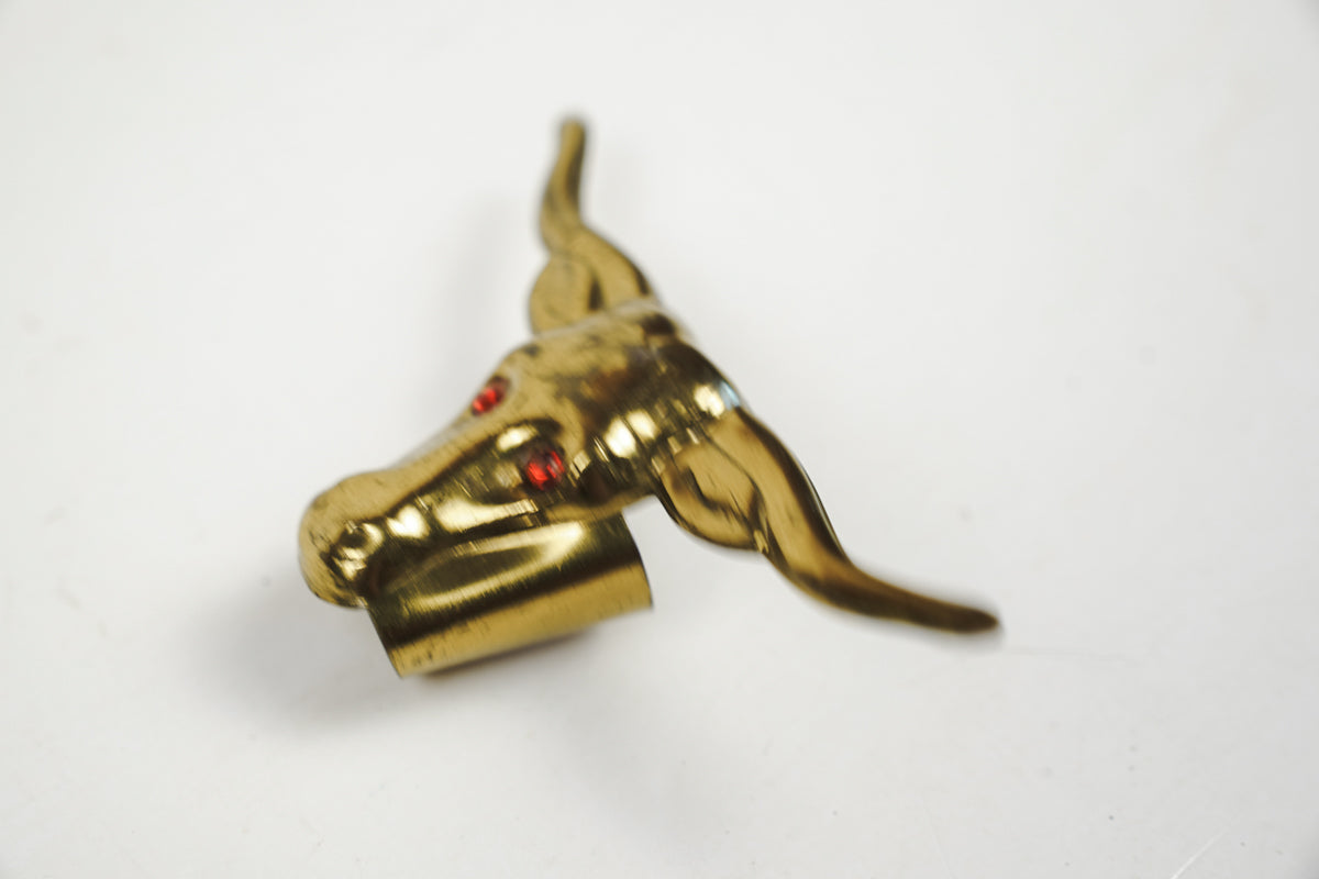 Brass Longhorn Bull Horns Western Bandana Slide Scarf Holder Red Eyes