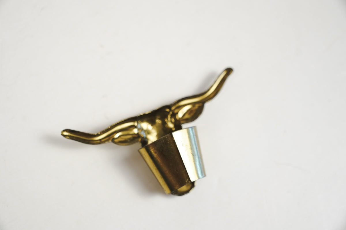 Brass Longhorn Bull Horns Western Bandana Slide Scarf Holder Red Eyes