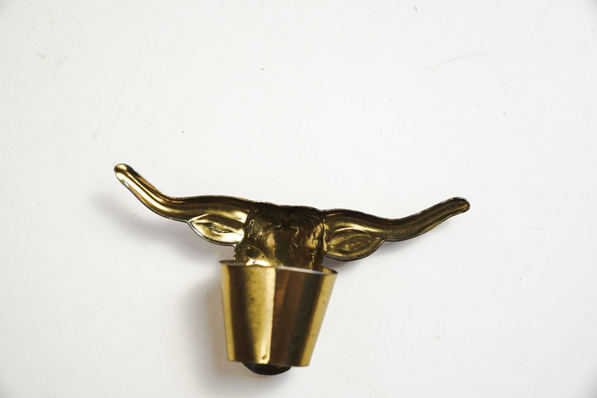 Brass Longhorn Bull Horns Western Bandana Slide Scarf Holder Red Eyes