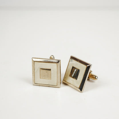 Vintage Swank Bolo Tie Clip "C" & Cufflinks Mother of Pearl Inlay Gold Tone Set