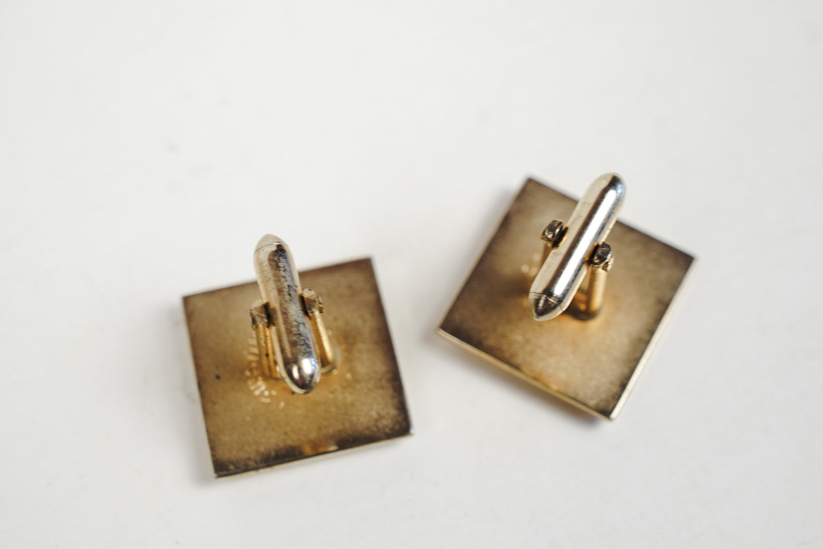 Vintage Swank Bolo Tie Clip "C" & Cufflinks Mother of Pearl Inlay Gold Tone Set