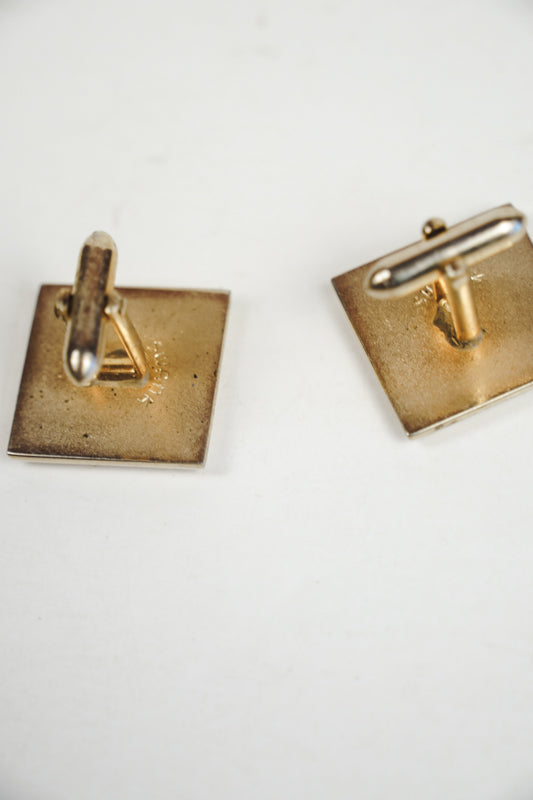 Vintage Swank Bolo Tie Clip "C" & Cufflinks Mother of Pearl Inlay Gold Tone Set