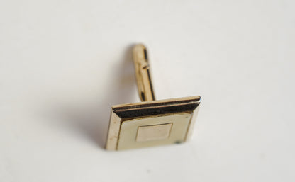 Vintage Swank Bolo Tie Clip "C" & Cufflinks Mother of Pearl Inlay Gold Tone Set