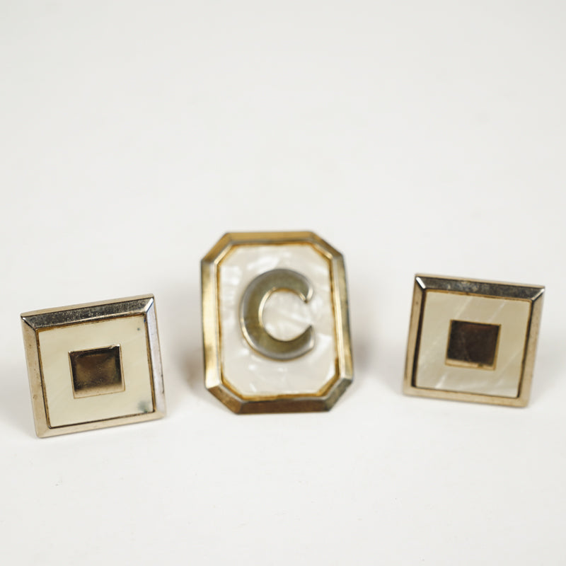 Vintage Swank Bolo Tie Clip "C" & Cufflinks Mother of Pearl Inlay Gold Tone Set