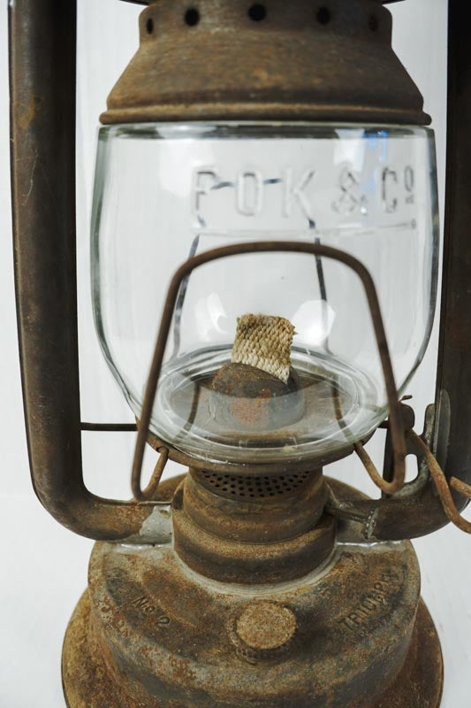 Vtg Triumph No.2 FOC & Co Antique Kerosene Oil Lantern Rusted Metal-missing top