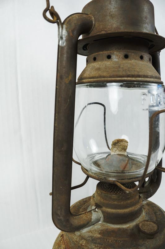 Vtg Triumph No.2 FOC & Co Antique Kerosene Oil Lantern Rusted Metal-missing top