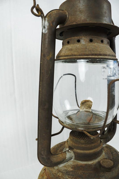 Vtg Triumph No.2 FOC & Co Antique Kerosene Oil Lantern Rusted Metal-missing top