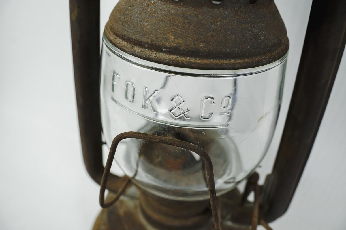 Vtg Triumph No.2 FOC & Co Antique Kerosene Oil Lantern Rusted Metal-missing top