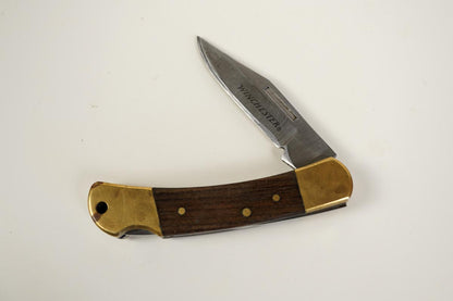 Vintage Winchester Folding Lockback Pocket Knife Wood & Brass Handle