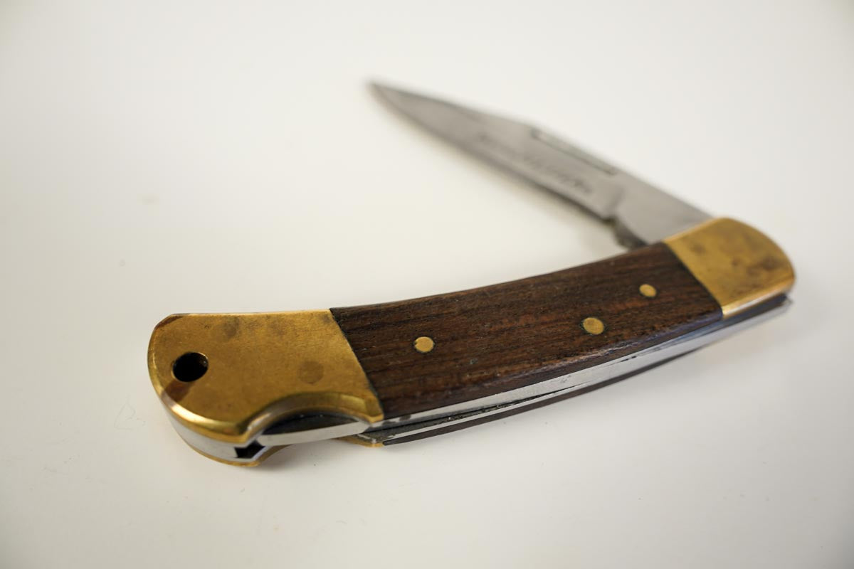 Vintage Winchester Folding Lockback Pocket Knife Wood & Brass Handle