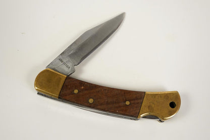 Vintage Winchester Folding Lockback Pocket Knife Wood & Brass Handle