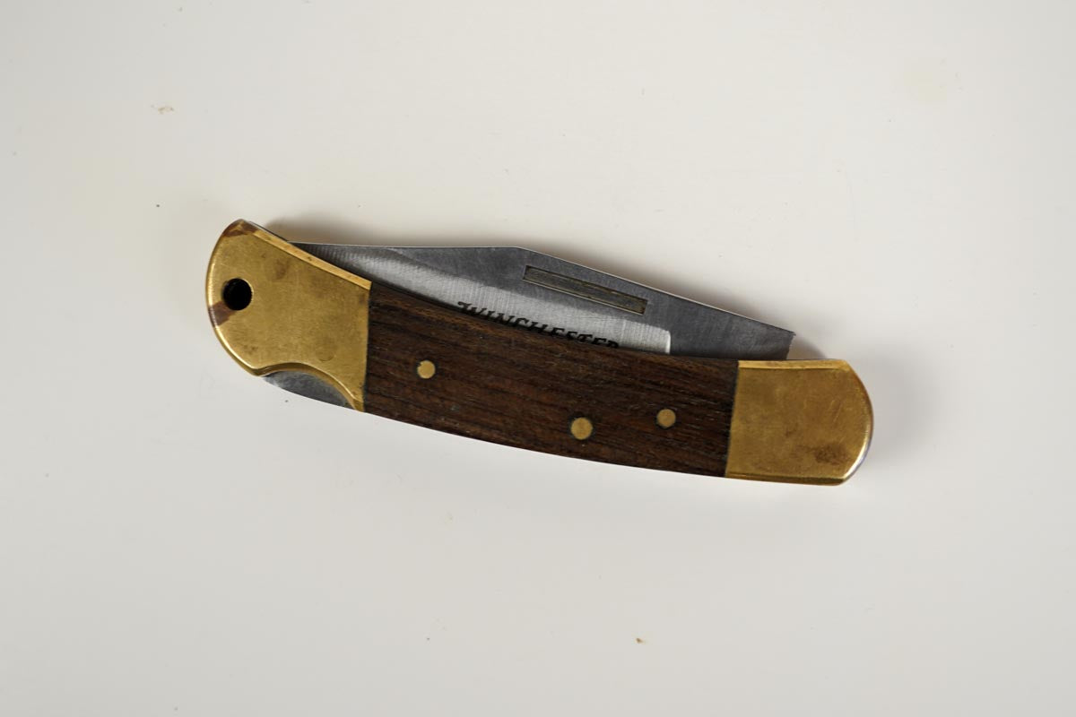 Vintage Winchester Folding Lockback Pocket Knife Wood & Brass Handle