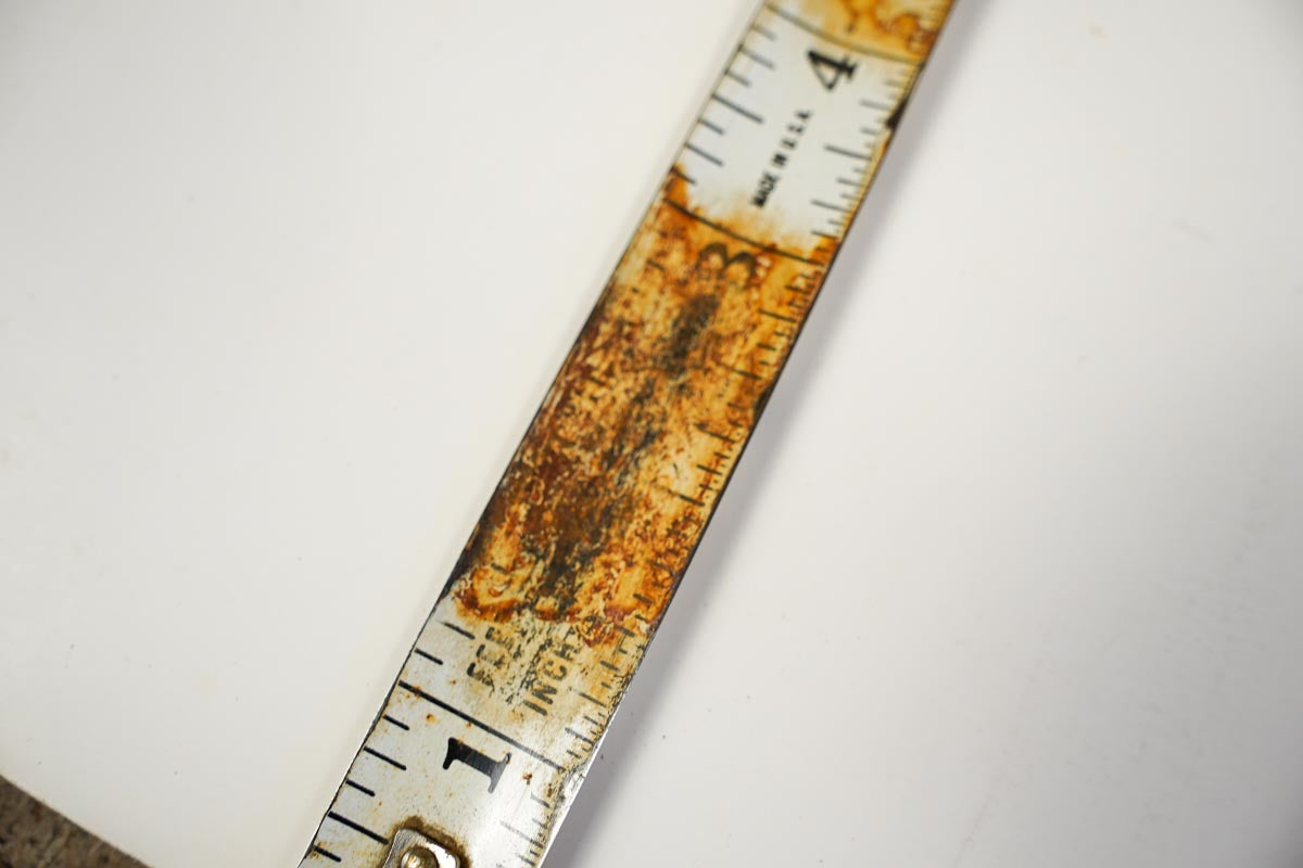 USA Made Steel Tape Measure, 72 Inches, with Metal Case - Rusty