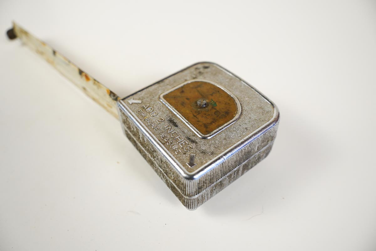 USA Made Steel Tape Measure, 72 Inches, with Metal Case - Rusty