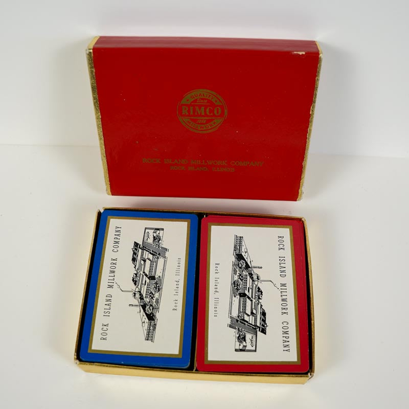 Vintage Rock Island Millwork Co Rimco Playing Cards Two Decks Red Blue in Box