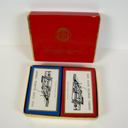 Vintage Rock Island Millwork Co Rimco Playing Cards Two Decks Red Blue in Box