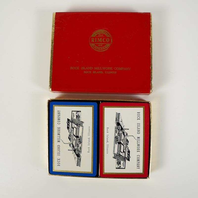 Vintage Rock Island Millwork Co Rimco Playing Cards Two Decks Red Blue in Box