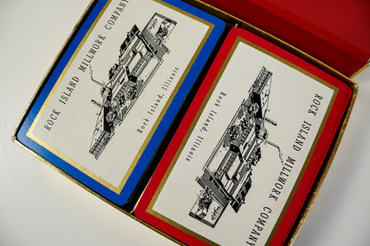 Vintage Rock Island Millwork Co Rimco Playing Cards Two Decks Red Blue in Box