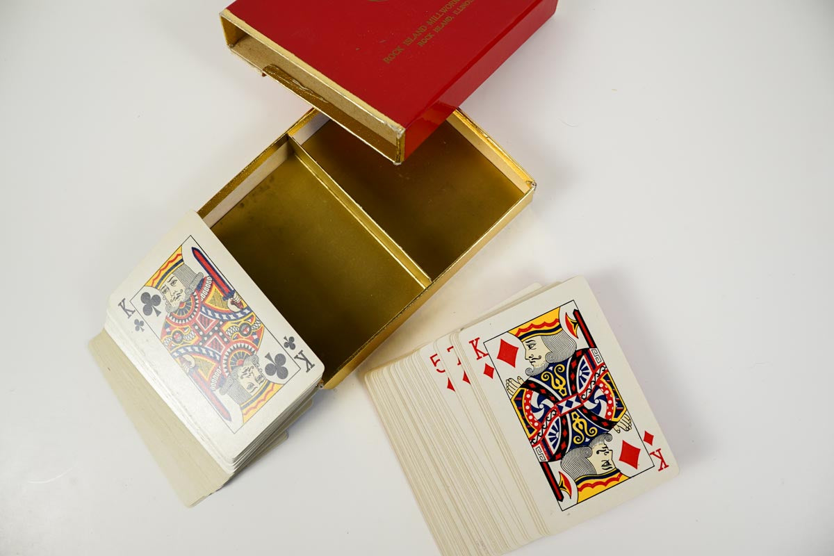 Vintage Rock Island Millwork Co Rimco Playing Cards Two Decks Red Blue in Box