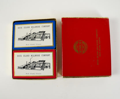 Vintage Rock Island Millwork Co Rimco Playing Cards Two Decks Red Blue in Box