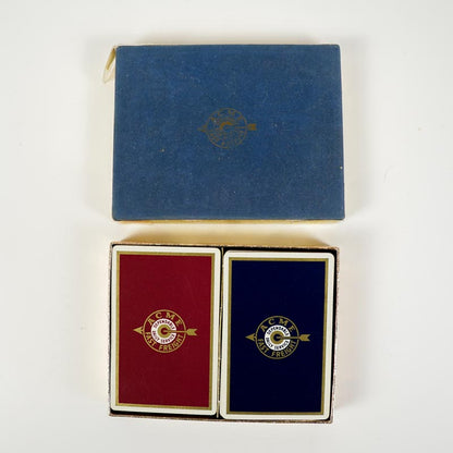 Vintage Acme Fast Frieght Redislip Double Playing Cards Set with Box -Red & Blue