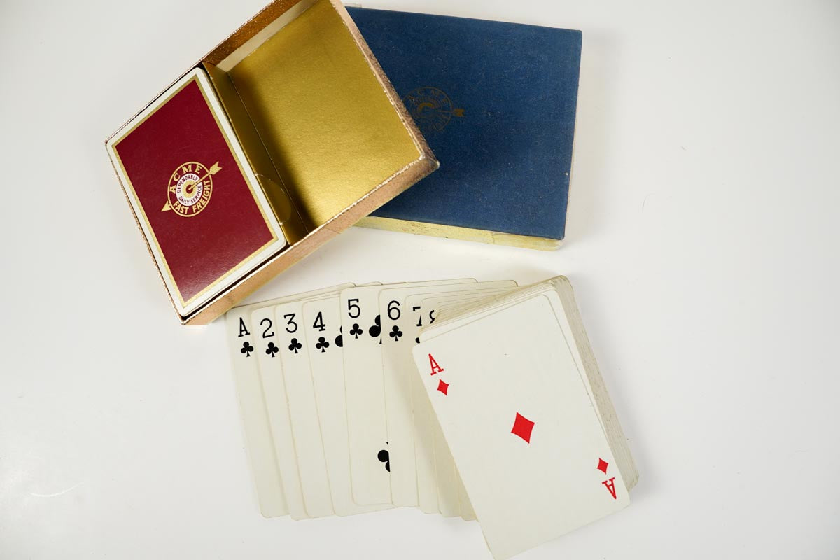 Vintage Acme Fast Frieght Redislip Double Playing Cards Set with Box -Red & Blue