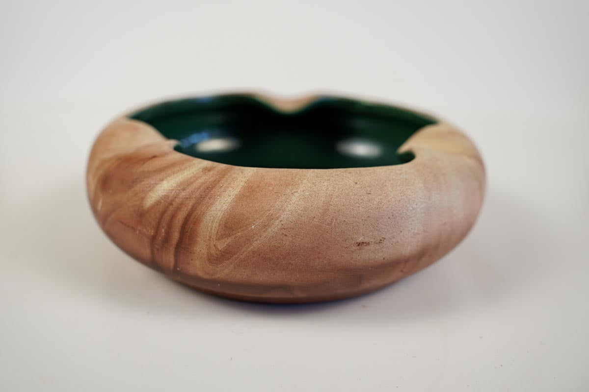 Romco Terra Cotta Marbled Ashtray Rocky Mountain Pottery 4.5in Green Interior