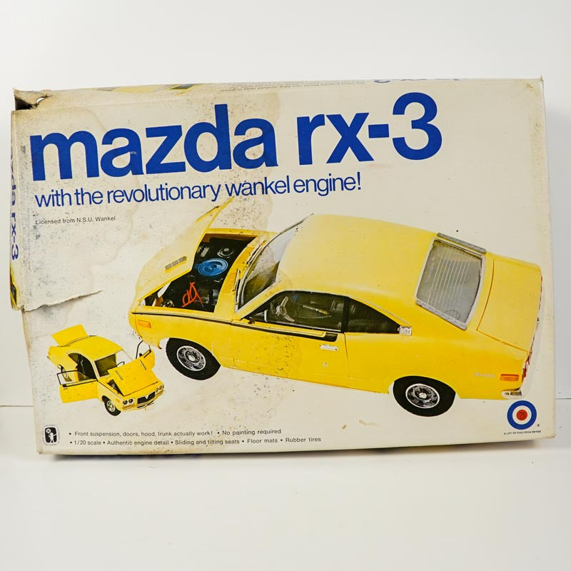 Vtg Entex Yellow Mazda RX-3 Coupe w/Wankel Engine 1/20 Model Kit Car Open Box