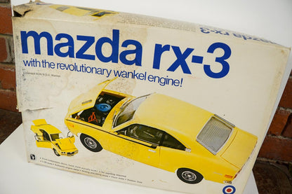 Vtg Entex Yellow Mazda RX-3 Coupe w/Wankel Engine 1/20 Model Kit Car Open Box